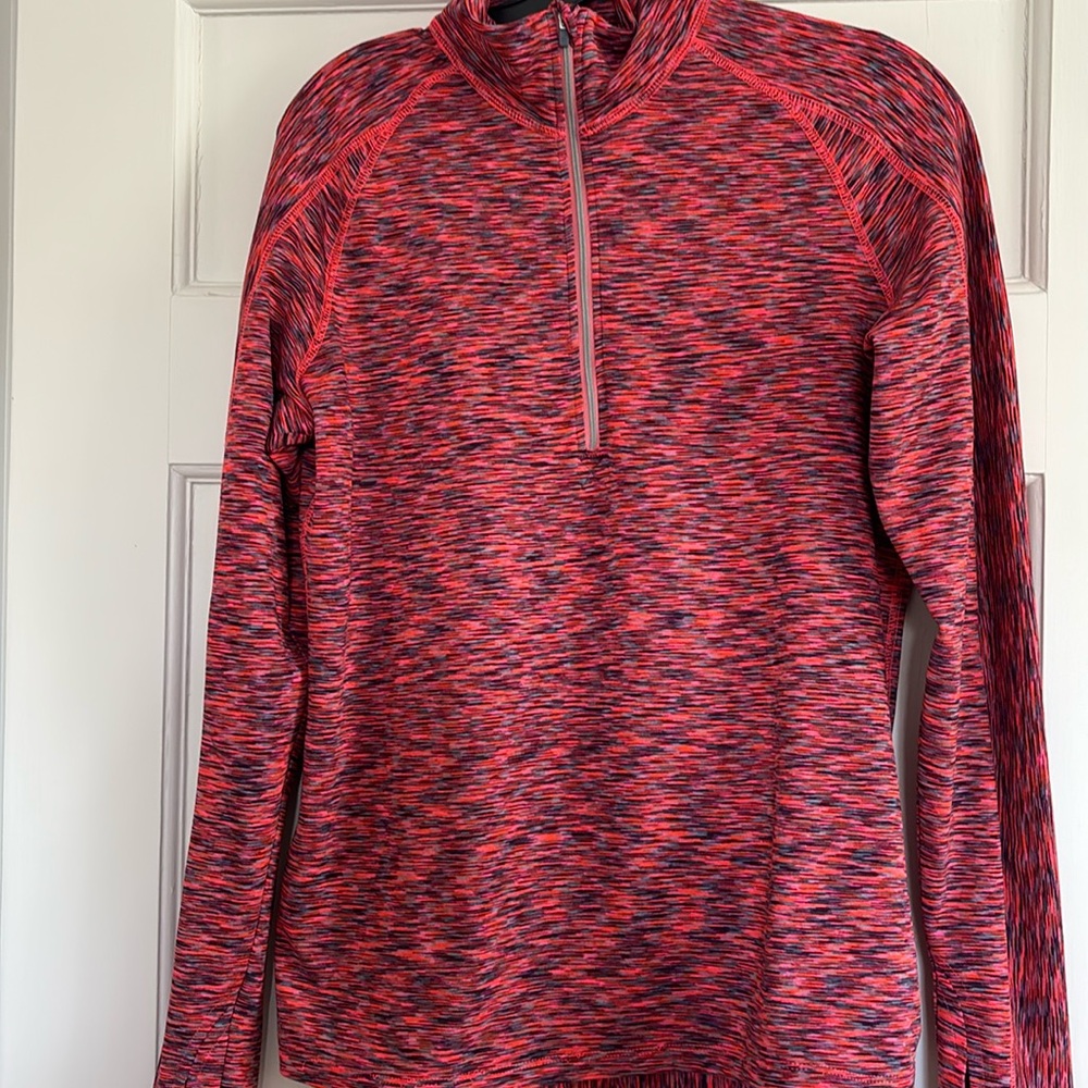 Athleta size M orange multi color 3/4 zip up long sleeve‎ tee